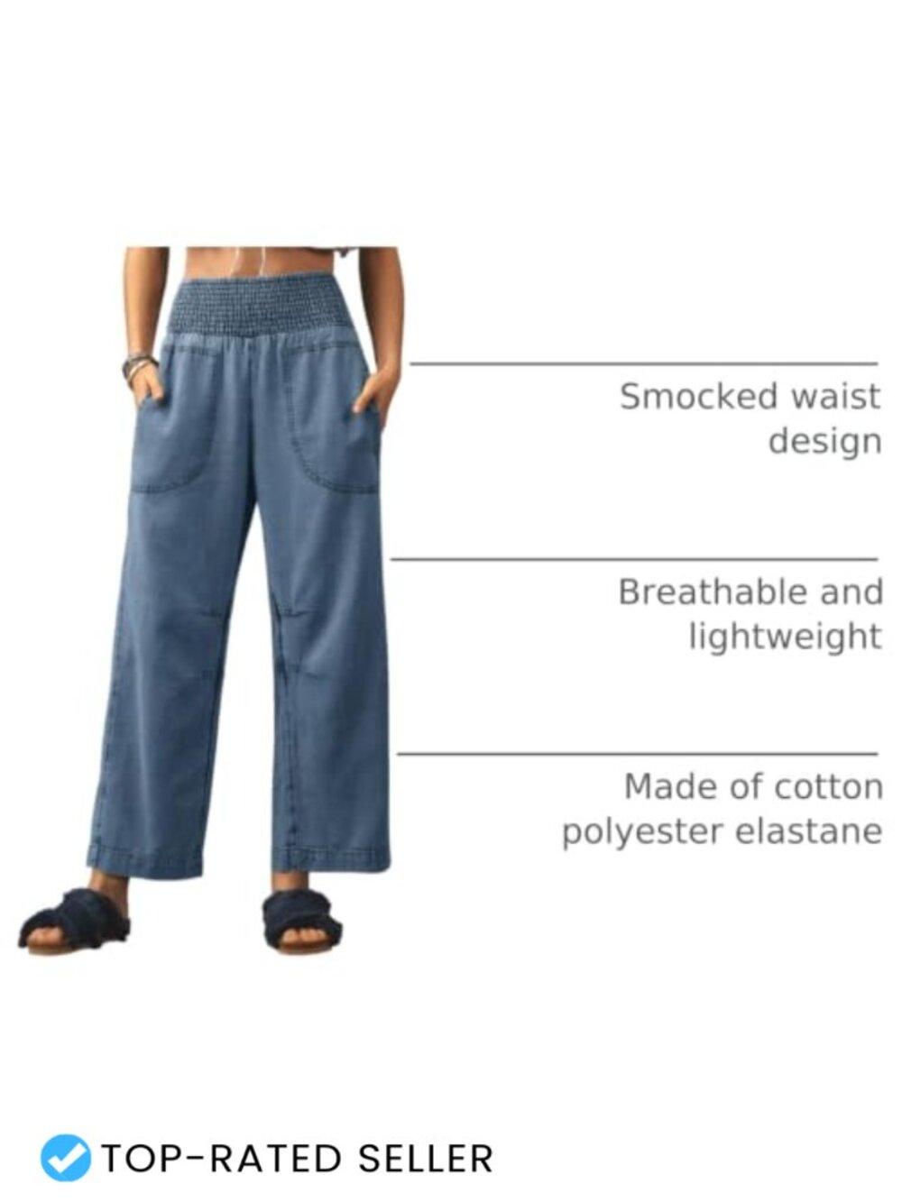 High Waisted Smocked Barrel Jeans Wide Leg Pull On Denim Pants Casual Lounge - Picture 3 of 6